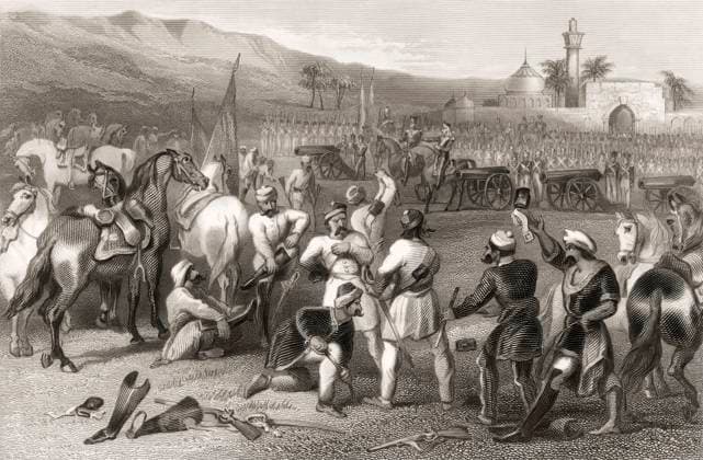 The disarming of cavalry of soldiers by the British units at Berhampur, Berhampore, Indian Mutiny, 1858 The disarming of cavalry of soldiers by the British units at Berhampur, Berhampore, Indian Mutiny, 1858 Copyright: xZoonar.com Heinz-DieterxFalkensteinx 21665099