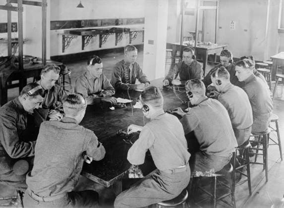 RECORD DATE NOT STATED Aviators practicing telegraphy, 1917. Copyright:xHeritagexArt HeritagexImagesxBainxNewsxServicex IMAGO, ! ACHTUNG: AUFNAHMEDATUM GESCHÄTZT!  Copyright:HeritagexArt HeritagexImagesxBainxNewsxServicex IMAGO