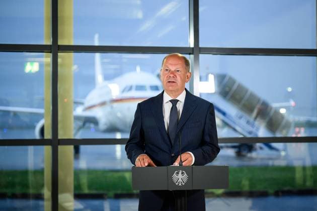 Bilder des Jahres 2024, News 08 August News Themen der Woche KW31 News Bilder des Tages Köln, NRW, Deutschland, 01.08.2024: Flughafen Köln Bonn: Bundeskanzler Olaf Scholz gibt ein Pressestatement zum Gefangenenaustausch *** Cologne, NRW, Germany, 01 08 2024 Cologne Bonn Airport Federal Chancellor Olaf Scholz gives a press statement on the prisoner exchange Copyright: xGüngör,xMarvinxIbo BPA dtsxNachrichtenagenturx dts_44200