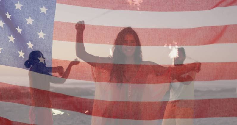 Image of american flag waving over friends using sparklers on beach. usa patriotism and democracy concept digitally generated image. , 02.08.2024, 5114394.jpg , people,American,flag,waving,friends,sparklers,beach,USA,patriotism,democracy,concept,digitally,generated,copy space,celebration,national,independence,holiday,United States,stars and stripes,fun,fourth of July,fireworks,proud,freedom,symbol,pride,diverse,multicultural,unity,liberty,red,white,blue,diversity,culture,heritage,patriotic,nation,honor,tradition,American dream,history,stars,stripes,outdoor,American culture,joy,happy,youthful Copyright: xVectorxFusionxArtx