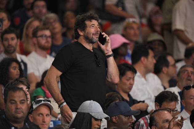 Paris 2024 - Patrick Bruel At Judo Patrick Bruel and his son Oscar Bruel during the semi final in the women + 78kg during the Paris 2024 Olympic Games at the Champs de Mars Arena, in Paris on August 2, 2024. Photo by Eliot Blondet ABACAPRESS.COM  Copyright: xBlondetxEliot ABACAx