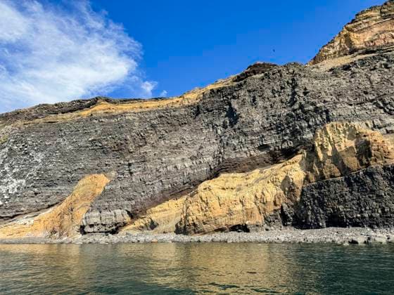 Layers of lava flows and tuff from the dormant volcano on Isla Tortuga, Baja California, Sea of Cortez, Mexico, North America Copyright: MichaelxNolan 1112-8955