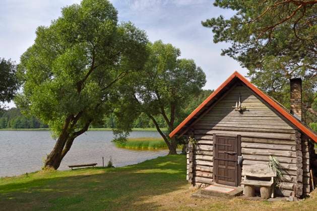 Traditional sauna on the edge of Lusiai Lake at Paluse, Aukstaitija National Park, Lithuania, Europe Copyright: GOUPIxCHRISTIAN 1382-201 RECORD DATE NOT STATED