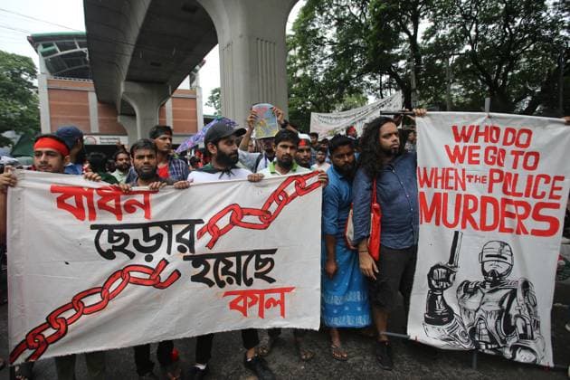 New Protests In Bangladesh Kill 2 - Dhaka Activists take part in a protest march as they demand justice for victims arrested and killed in the recent countrywide violence in Dhaka on August 2, 2024. Demonstrations in Bangladesh after August 2 prayers demanded justice for victims of nationwide unrest and police crackdown, after the release of protest leaders failed to quell public anger. Photo by Habibur Rahman ABACAPRESS.COM Dhaka Wari Bangladesh  Copyright: xHabiburxRahman ABACAx