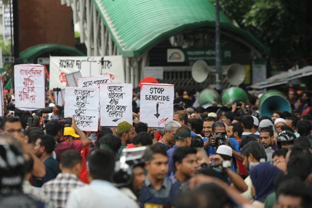 New Protests In Bangladesh Kill 2 - Dhaka Activists take part in a protest march as they demand justice for victims arrested and killed in the recent countrywide violence in Dhaka on August 2, 2024. Demonstrations in Bangladesh after August 2 prayers demanded justice for victims of nationwide unrest and police crackdown, after the release of protest leaders failed to quell public anger. Photo by Habibur Rahman ABACAPRESS.COM Dhaka Wari Bangladesh  Copyright: xHabiburxRahman ABACAx