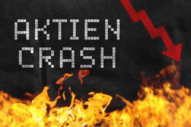 5 August 2024: Symbolic image of economic crisis and stock market crash. A red arrow pointing down and burning fire around the word: stock market crash. PHOTOMONTAGE *** Symbolbild Wirtschaftskrise und Börsen-Crash. Ein roter Pfeil nach unten und brennendes Feuer um das Wort: Aktien-Crash. FOTOMONTAGE