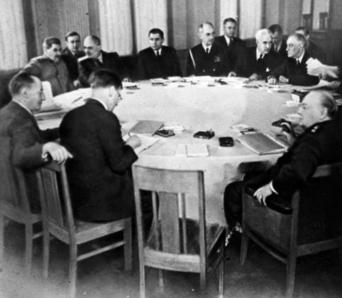 The 1945 Yalta Conference 531001 05.02.1945 The February 4-11, 1945 Big Three Yalta Conference in the Crimea. The conference adopted decision aiming to establish a postwar world order. RIA Novosti Sputnik Yalta Republic of Crimea Russia  Copyright: xRIAxNovostix