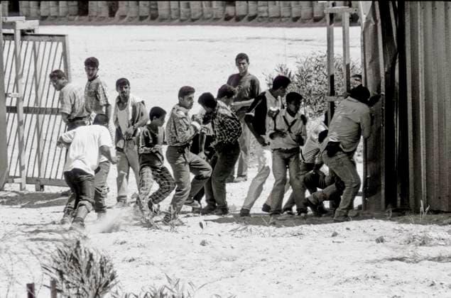 RECORD DATE NOT STATED Gaza, Nakba Day on 1998 05 15: clashes during the commemorations for Israel™s 50th anniversary Gaza, Nakba Day on May 15, 1998: clashes between Palestinians and Israeli soldiers near the Erez border crossing during the commemorations of the 50th anniversary of Nakba, the forced exodus of hundreds of thousands of Palestinians following the creation of Israel in 1948 Asia; Middle East; Near East; Israel  Copyright: xCouturierxA Andia.frx 426644