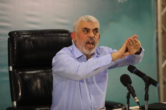 Yahya Sinwar, leader of the Palestinian Hamas movement s political speaks to media in Gaza City FILE PHOTO:Yahya Sinwar, leader of the Palestinian Hamas movement s political speaks to media in Gaza City, on May 26, 2021. Hamas vowed today not to touch a single cent of international aid to rebuild Gaza following its war with Israel that ravaged the enclave it rules. Sinwar, promised transparent and impartial distribution of aid in the aftermath of the 11 days of deadly conflict. Photo by Ashraf Amra Gaza city Gaza Strip Palestinian Territory 060824_Sinwar_Archive_00(14) Copyright: xapaimagesxAshrafxAmrax xapaimagesx