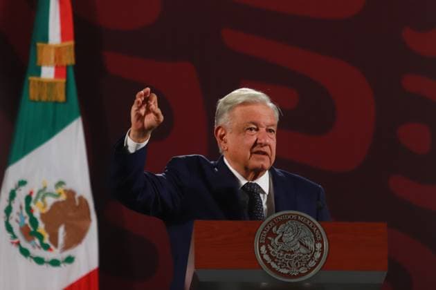 Mexican President Andres Manuel Lopez Obrador Reports that the Dos Bocas refinery had a very low cost compared to other refineries that have been built in the world, during a briefing conference at the National Palace. on August 7, 2024 in Mexico City, Mexico. Mexico City Mexico - ZUMAe321 20240807_zia_e321_005 Copyright: xCarlosxSantiagox