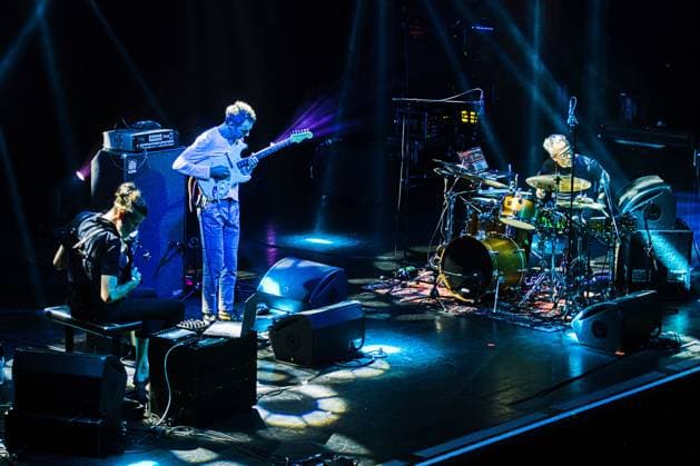 (L-R) French accordionist Vincent Peirani, guitarist Federico Casagrande and drummer Ziv Ravitz perform with Jokers project at the Marathon Music Brno festival in Brno, Czech Republic, August 8, 2024. (CTKxPhoto PatrikxUhlir) CTKPhotoP2024080810725  CTKPhotoP2024080810725