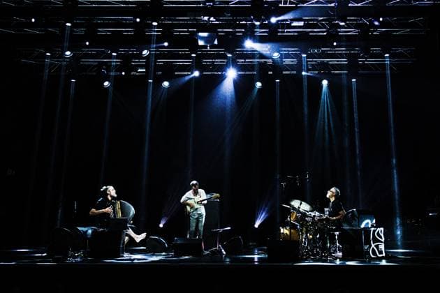 (L-R) French accordionist Vincent Peirani, guitarist Federico Casagrande and drummer Ziv Ravitz perform with Jokers project at the Marathon Music Brno festival in Brno, Czech Republic, August 8, 2024. (CTKxPhoto PatrikxUhlir) CTKPhotoP2024080810776  CTKPhotoP2024080810776