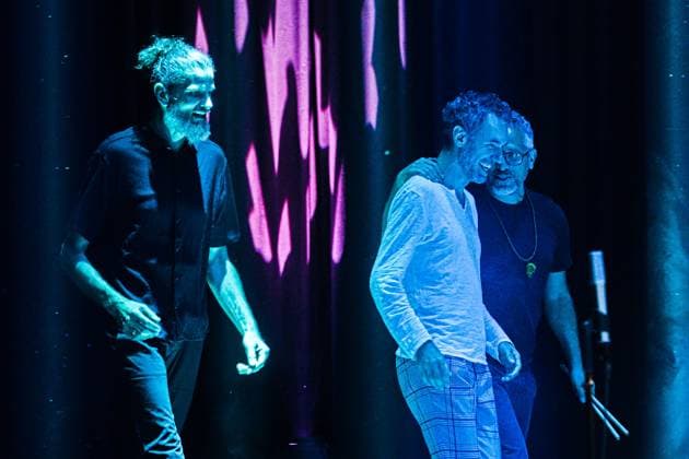 (L-R) French accordionist Vincent Peirani, guitarist Federico Casagrande and drummer Ziv Ravitz perform with Jokers project at the Marathon Music Brno festival in Brno, Czech Republic, August 8, 2024. (CTKxPhoto PatrikxUhlir) CTKPhotoP2024080810868  CTKPhotoP2024080810868