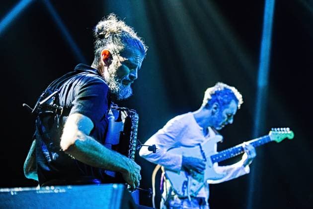 French accordionist Vincent Peirani, left, and guitarist Federico Casagrande perform with Jokers project at the Marathon Music Brno festival in Brno, Czech Republic, August 8, 2024. (CTKxPhoto PatrikxUhlir) CTKPhotoP2024080810901  CTKPhotoP2024080810901