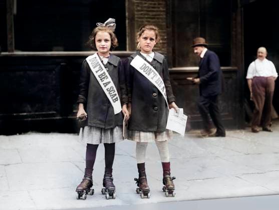 Two young transit strike sympathizers on Roller Skates, New York City, New York, USA, Bain News Service, 1916  Copyright: xCircaxImagesx ghi-circa01783