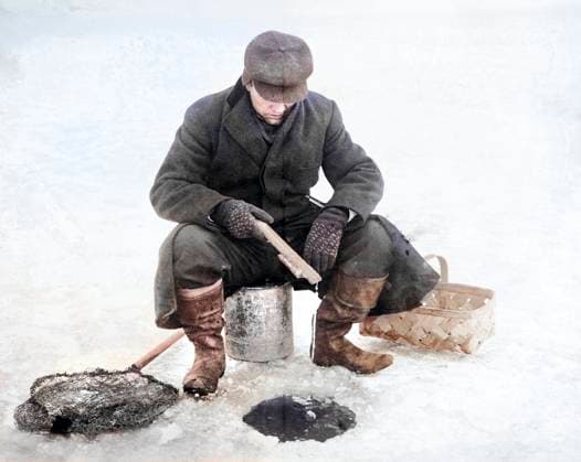 Man fishing through hole in ice, Bain News Service, 1910  Copyright: xCircaxImagesx ghi-circa01985
