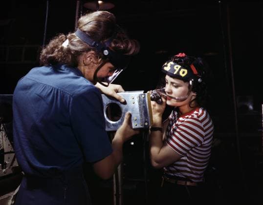 Two Female Workers assembling Section of Wing for P-51 Fighter Plane, North American Aviation, Inc, Inglewood, California, USA, Alfred T. Palmer, U.S. Office of War Information, October 1942  Copyright: xCircaxImagesx ghi-circa02257