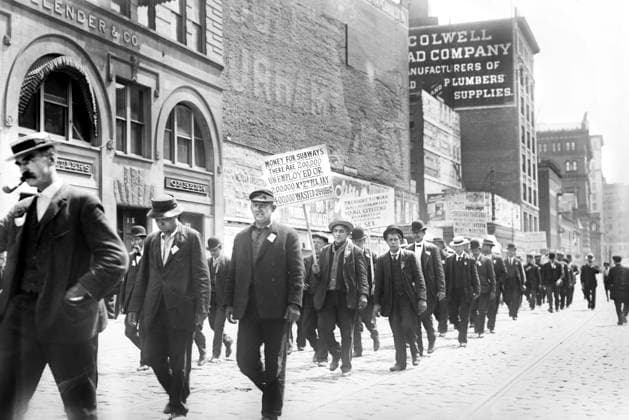 Parade of unemployed men carrying signs, New York City, New York, USA, Bain News Service, May 1909  Copyright: xCircaxImagesx ghi-circa02942