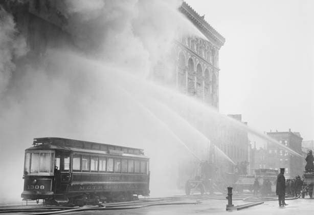 Firemen fighting building fire, 14th Street, Manhattan, New York City, New York, USA, Bain News Service, December 20, 1909  Copyright: xCircaxImagesx ghi-circa02945
