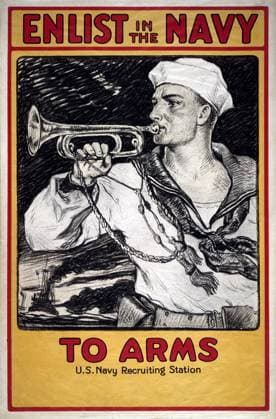 Sailor playing bugle, Enlist in the Navy , World War I Recruitment Poster, Milton Herbert Bancroft, USA, 1917  Copyright: xCircaxImagesx ghi-circa03039