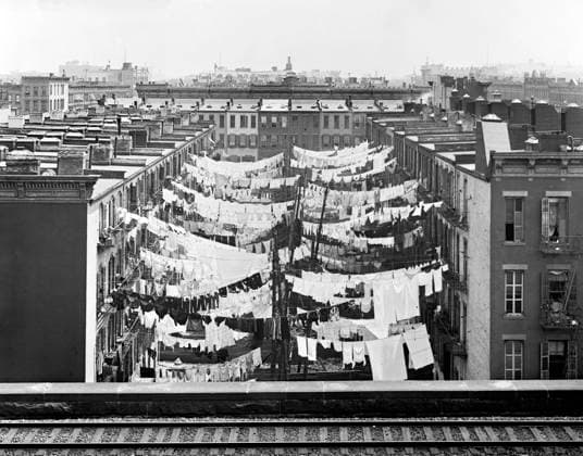 Laundry hanging between tenement buildings, Park Avenue & 107th St, New York City, New York, USA, Detroit Publishing Company, 1900  Copyright: xCircaxImagesx ghi-circa03111