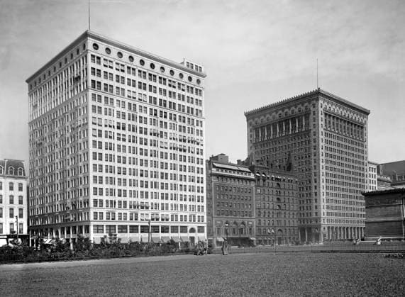 Railway Exchange (left) and Peoples Gas (right) Buildings, Chicago, Illinois, USA, Detroit Publishing Company, 1911  Copyright: xCircaxImagesx ghi-circa03288