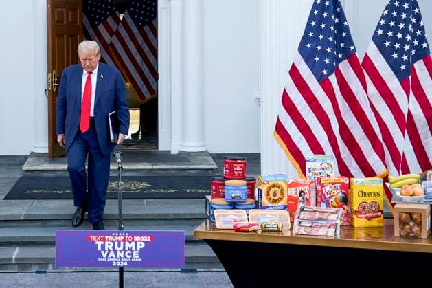 Former US President Donald Trump arrives for a news conference at Trump National Golf Club in Bedminster, New Jersey on Thursday, August 15, 2024. The former president s family business is seeking to build residences and retail inside the Trump National Doral Miami resort, according to documents posted on a City of Doral website.  WAX20240815251 BingxGuan