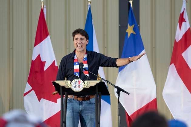 August 15, 2024, Yarmouth, Ns, Canada: Prime Minister Justin Trudeau speaks to the crowd prior to the National Acadian Day concert at the airport in Yarmouth, N.S., on Thursday, August 15, 2024. Yarmouth Canada  - ZUMAc35_ 20240815_zaf_c35_066 Copyright: xRonxWardx