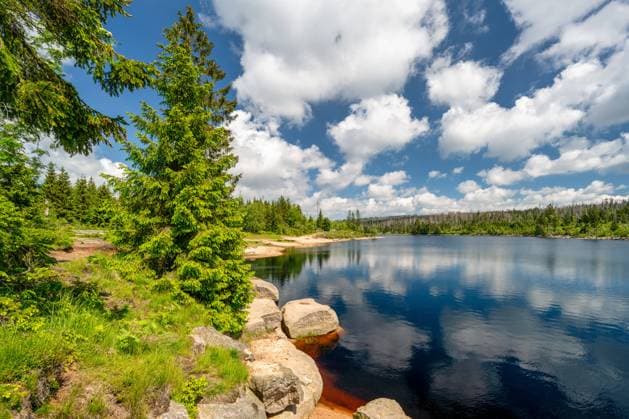 A view of the Oderteich pond in the Harz Mountains in Germany A view of the Oderteich in the Harz Mountains under a blue sky. Copyright: xZoonar.com AndreasxVölkelx 21944098