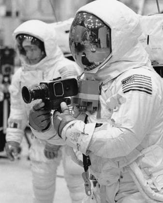 Apollo 11 Spacecraft Commander Neil Armstrong (front) and Lunar Module Pilot Edwin E. Aldrin (rear) practice lunar surface mobility in pressurized space suits, Manned Spacecraft Center, Houston, Texas, USA, NASA, April 1969  Copyright: xCircaxImagesx ghi-circa12786