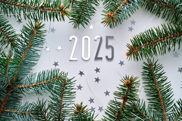 Abstract light Christmas background with stars and a Christmas tree with the year number 2025. Abstract light Christmas background with stars and a Christmas tree with the year number 2025. High quality photo. Copyright: xZoonar.com MAREVGENNAx 22017613