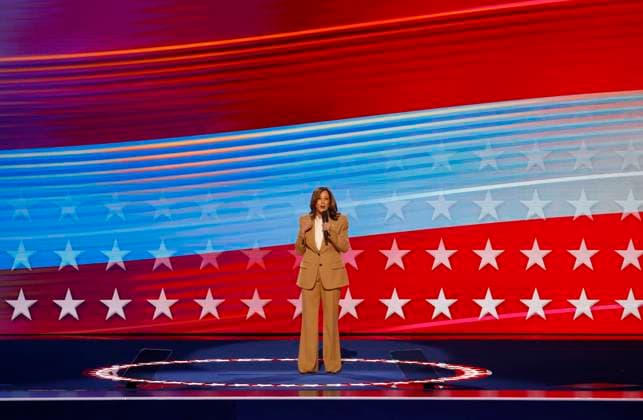 Democratic presidential candidate Vice President Kamala Harris speaks at the 2024 Democratic National Convention at the United Center in Chicago, Illinois on Monday, August 19, 2024. The convention will be held from Monday, August 19, until Thursday, August 22.  CHI20240819851 TANNENxMAURY