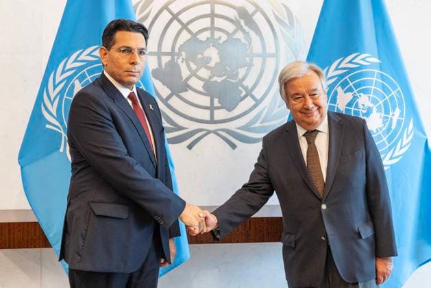 NY: Presentation of credentials by Israel Permanent Permanent Representative of State of Israel to the UN Danny Danon presents credentials to the Secretary-General Antonio Guterres at UN Headquarters in New York New York New York United States Copyright: LevxRadin