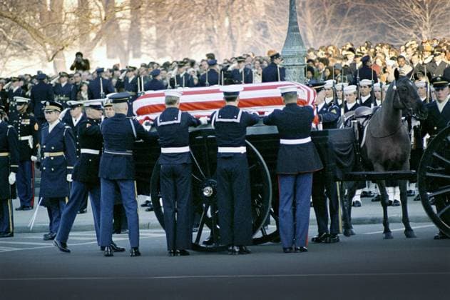 January 24, 1973, Washington, District Of Columbia, USA: Funeral Procession of former U.S. President Lyndon Johnson, Caisson, Military Attendants, Riderless Horse, Washington, D.C., USA, Frank Wolfe, January 24, 1973 Washington USA  - ZUMAg145 19730124_aza_g145_001 Copyright: xJTxVintagex