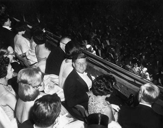 January 20, 1961, Washington, District Of Columbia, USA: U.S. President John Kennedy and First Lady Jacqueline Kennedy watching Inaugural Ball proceedings, National Guard Armory, Washington, D.C., USA, Abbie Rowe, White House Photographs, January 20, 1961 Washington USA - ZUMAg145 19610120_aza_g145_002 Copyright: xJTxVintagex