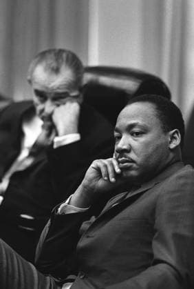 March 18, 1966, Washington, District Of Columbia, USA: U.S. President Lyndon Johnson, Martin Luther King, Jr., during civil rights meeting, Cabinet Room, White House, Washington, D.C., USA, Yoichi Okamoto, March 18, 1966 Washington USA - ZUMAg145 19660318_aza_g145_002 Copyright: xJTxVintagex