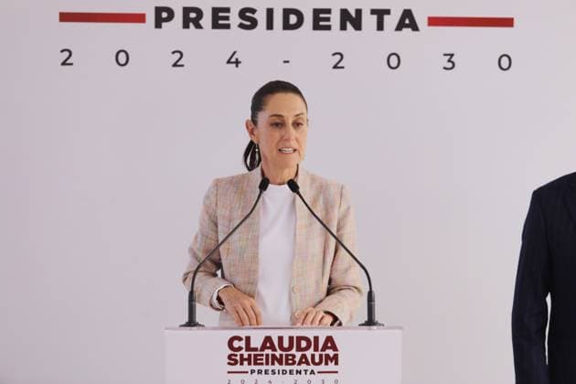 Incoming President of Mexico, Claudia Sheinbaum Pardo speaking during a briefing conference to announce that Tatiana Clouthier is going to the Institute of Mexicans Abroad and Mario Delgado for the election process of the new president of Morena, prior to the change of sexennium. Mexico City Mexico - ZUMAe321 20240820_zia_e321_020 Copyright: xIanxRoblesx
