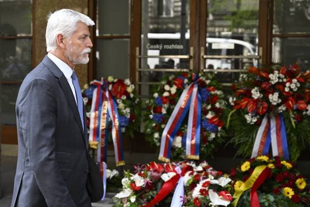 Bilder des Jahres 2024, News 08 August News Themen der Woche KW34 News Bilder des Tages Czech President Petr Pavel during the meeting to commemorate the 56th anniversary of occupation of Czechoslovakia by Warsaw Pact troops in front of Czech Radio building in Prague, Czech Republic, August 21, 2024. (CTKxPhoto MichalxKamaryt) CTKPhotoP2024082103839  CTKPhotoP2024082103839