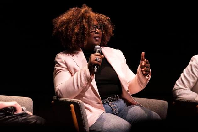 August 22, 2024, Toronto, On, Canada: Director Jennifer Holness speaks at the 2024 TIFF press conference and festival kickoff in Toronto, Thursday, Aug. 22, 2024. Toronto Canada  - ZUMAc35_ 20240822_zaf_c35_113 Copyright: xPaigexTaylorxWhitex