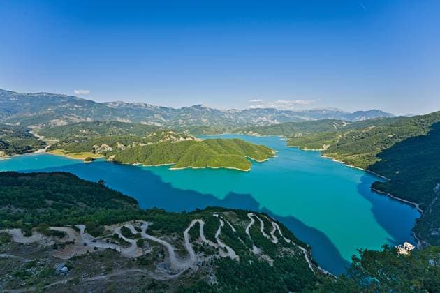 Bovilla reservoir near the capital of Tirana Bovilla reservoir near the capital of Tirana with setting sun in the back. Copyright: xZoonar.com MathiasxCalabottax 22077017