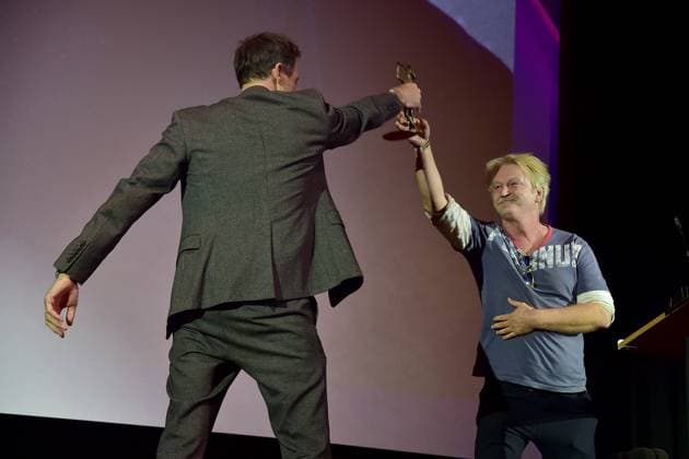 Verleihung des Ernst-Lubitsch-Preises 2024 Marc Hosemann mit Laudator Detlef Buck Ankunft, zur Verleihung des Ernst-Lubitsch-Preises 2024 im Rahmen einer Matinee im Berliner ZOO PALAST statt in Berlin, am 25.08.2024