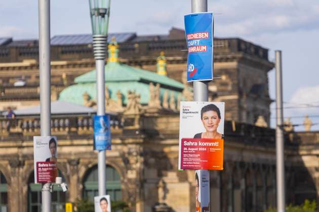 Landtagswahlkampf in Sachsen Die heiße Phase das Landtagswahlkampfes in Sachsen, kann man der Menge der verschiedentsten Botschaften an Bäume und Laternen ablesen. Dresden Sachsen Deutschland *** State election campaign in Saxony The hot phase of the state election campaign in Saxony can be seen in the amount of different messages on trees and lanterns Dresden Saxony Germany