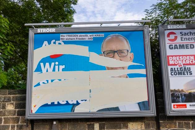 Landtagswahlkampf in Sachsen Die heiße Phase das Landtagswahlkampfes in Sachsen, kann man der Menge der verschiedentsten Botschaften an Bäume und Laternen ablesen. Dresden Sachsen Deutschland *** State election campaign in Saxony The hot phase of the state election campaign in Saxony can be seen in the amount of different messages on trees and lanterns Dresden Saxony Germany