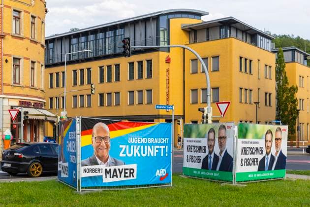 Landtagswahlkampf in Sachsen Die heiße Phase das Landtagswahlkampfes in Sachsen, kann man der Menge der verschiedentsten Botschaften an Bäume und Laternen ablesen. Freital Sachsen Deutschland *** State election campaign in Saxony The hot phase of the state election campaign in Saxony can be seen in the amount of different messages on trees and lanterns Freital Saxony Germany