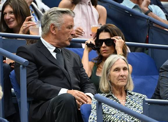 FLUSHING NY- AUGUST 26: Alec Baldwin and Hilaria Baldwin are seen watching Sloane Stephens Vs Clara Burel on Arthur Ashe Stadium at the USTA Billie Jean King National Tennis Center on August 26, 2024 in Flushing Queens. Copyright: xmpi04x