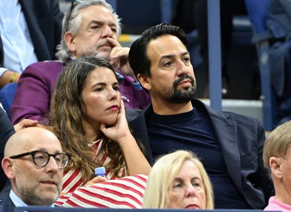 FLUSHING NY- AUGUST 26: Lin-Manuel Miranda and Vanessa Nadal are seen watching Sloane Stephens Vs Clara Burel on Arthur Ashe Stadium at the USTA Billie Jean King National Tennis Center on August 26, 2024 in Flushing Queens. Copyright: xmpi04x