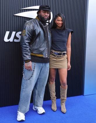 US Open - Celebs on the blue carpet - Day 4 Chanel Iman and Davon Godchaux arrive at the second round of the US Open tennis tournament in New York, NY on August 29, 2024. Photo by Charles Guerin ABACAPRESS.COM New York NY USA  Copyright: xGuerinxCharles ABACAx