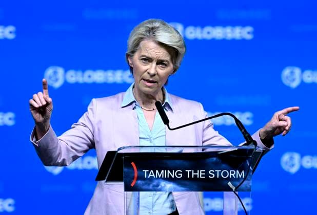 News Themen der Woche KW35 News Bilder des Tages The 19th edition of Globsec security conference, which moved to the Czech capital from Bratislava, is taking place in Prague. EC President Ursula von der Leyen speaks during the opening speech in Prague, Czech Republic, August 30, 2024. (CTKxPhoto KaterinaxSulova) CTKPhotoP2024083003880  CTKPhotoP2024083003880