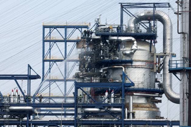 RUSSIA, MOSCOW - SEPTEMBER 1, 2024: Firefighters respond to the Kapotnya oil refinery. Mayor Sergei Sobyanin earlier reported of ten strike drones shot down on an approach to Moscow. Fragments of one of them damaged a free-standing plant room at the Moscow Refinery. Sergei Fadeichev TASS  73555075