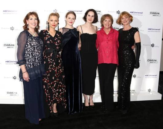 Phyllis Logan, MyAnna Burring, Cara Theobold, Samantha Bond, Michelle Dockery and Penelope Wilton at The Downton Abbey ChildLine Ball held at the Savoy in London - 24 October 2013 FAM50268 Copyright: x FAMOUSx aa7h5861